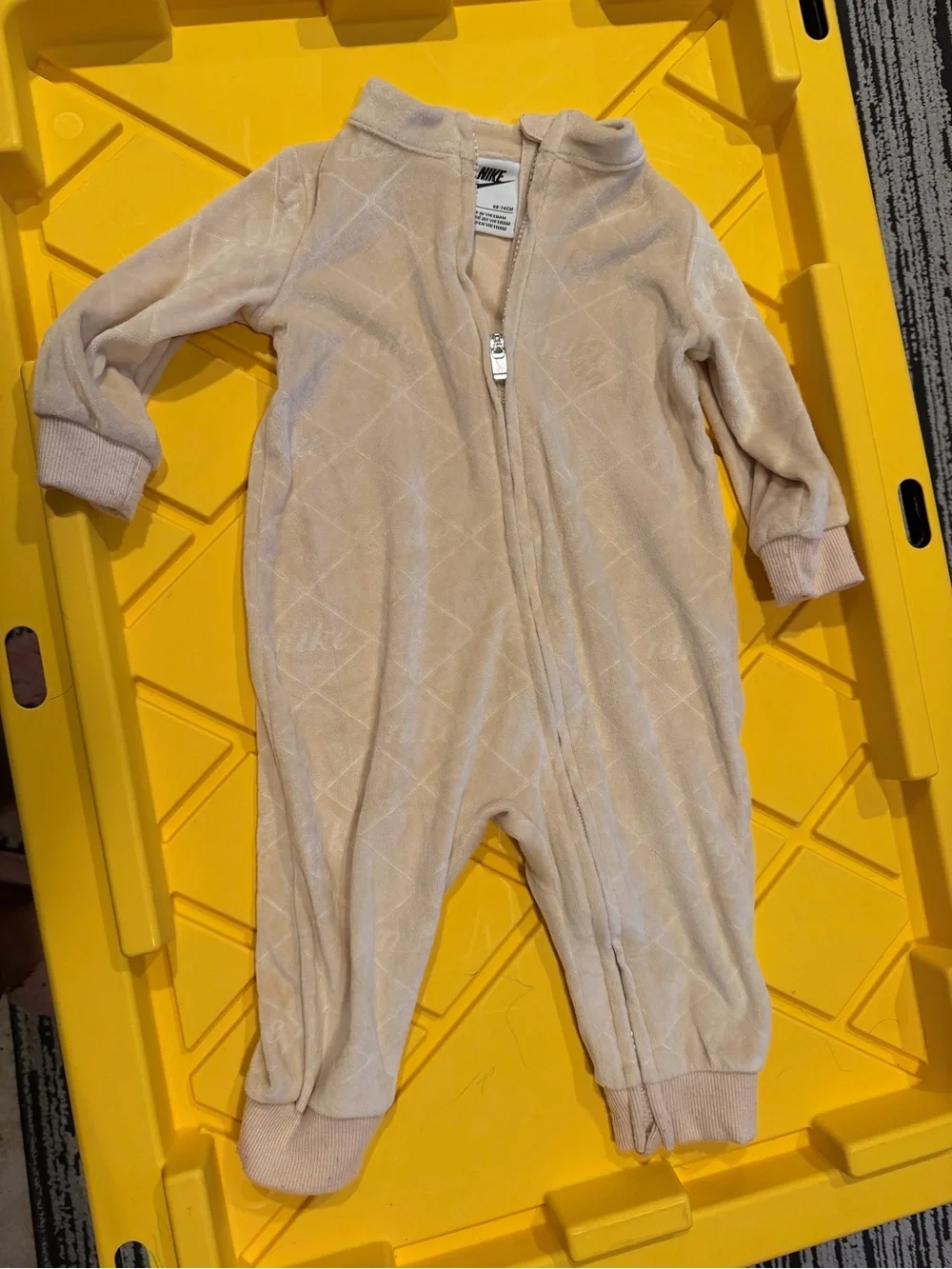 Nike Beige Kids One-Piece Zip Footed bodysuit